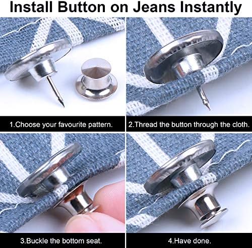 Дераи 12 Постави замена на копчињата за инстант Jeanан, 17мм отстранливи панталони за панталони, прилагодете ги панталоните на половината на