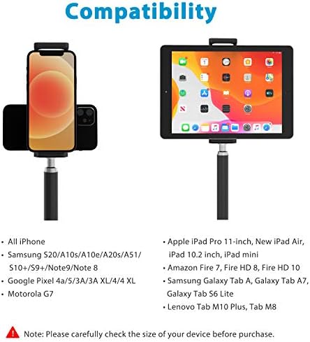 Таблет и телефонски статив, држач за телефонски таблети за статив Монопд Пол Мик штанд, компатибилен со iPad Pro 11 Air Samsung