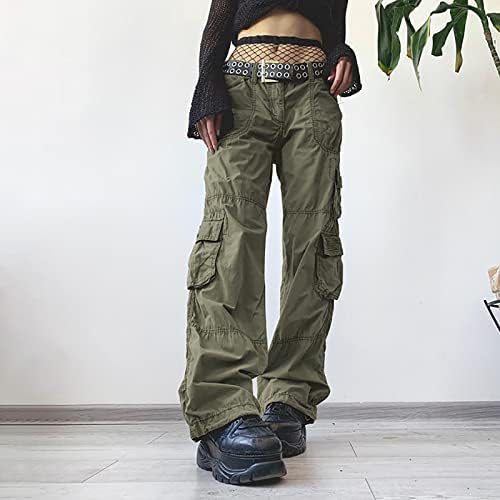 Џебови Обични Панталони СО Широка Нога И2К Борбени Воени Панталони Секојдневни Карго Панталони За Жени Со Висок Струк