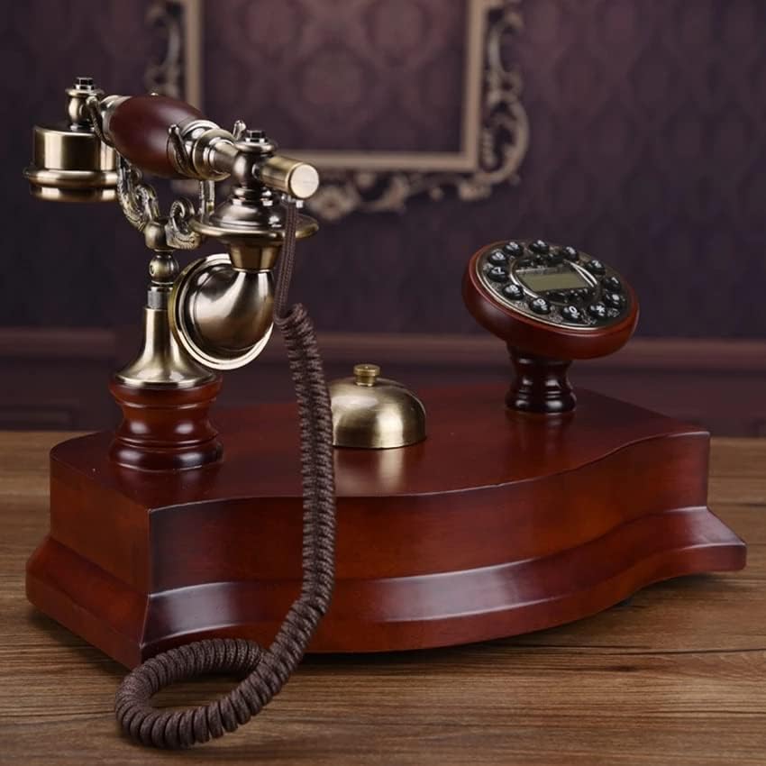 Antique Telephone Fangone Telephone MJWDP Солидно дрво Телефон со лична карта, бирање на копче, задно осветлување на рацете, механички ринг