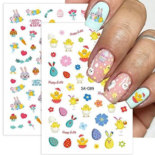 8 листови Велигденски налепници за уметност на нокти 3Д само-лепете симпатична зајак нокти Декларации Велигден зајаче јајце пилешко нокти Уметнички материјали Диз