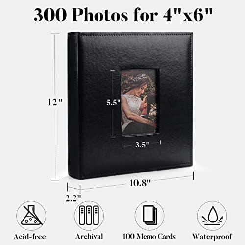 4x6 Фото албум со простор за пишување, Fabmaker 300 џебови со фото албуми за вертикална и хоризонтална фотографија, премиум албум