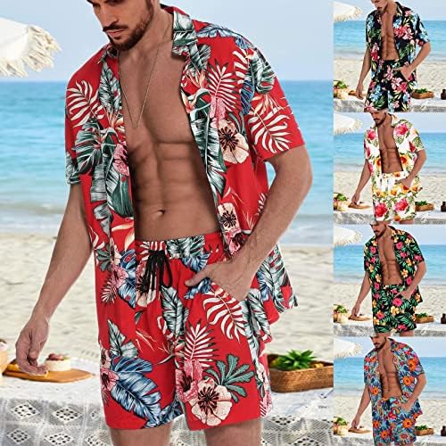 2023 година Нови мажи пролетен летен костум Обичен цветен цветна хавајска плажа Тропски случајно копче надолу по кратки ракави мажи