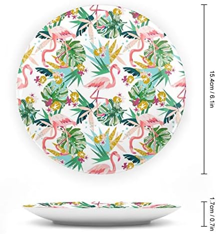 Тропски розов фламинго персонализирана коска Кина Прилагодени керамички декоративни плочи Домашна тркалезна плоча со држач за приказ 6инч
