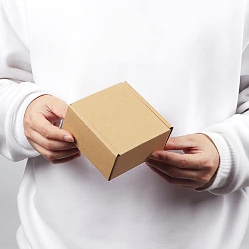 Pharege 4x4x2 инчи кутии за испорака 100 пакувања, кафеави картонски кутии со капаци со капаци за завиткување на женски подароци, мали