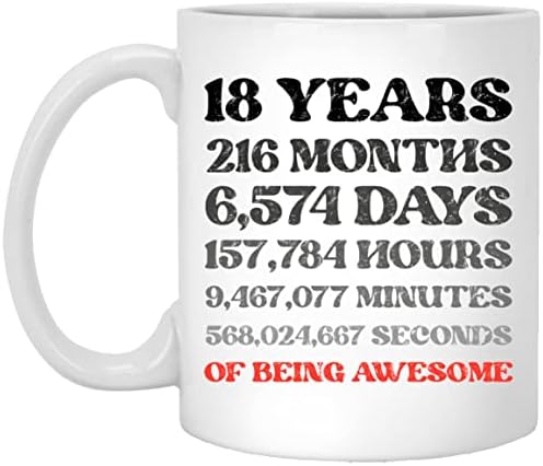 18 Осумнаесет Години Месеци Денови Часови Минути Секунди Да Се Биде Одличен Кафе Кригла, Смешни 18-Ти Роденден Подарок Замолчени За Мажи