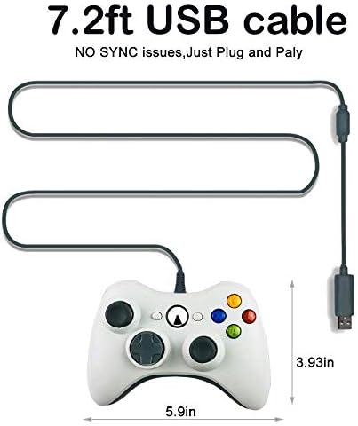 Реисо Xbox 360 Контролер, 7.2 стапки USB Жичен Контролер Gamepad Компатибилен Со Microsoft Xbox 360 &засилувач; Тенок 360 Компјутер
