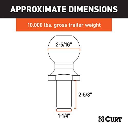 Curt 40068 Chrome Trailer Hitch Ball, 10,000 lbs, дијаметар од 2-5/16-инчи, 1-1/4 x 2-5/8-инчен Шанк