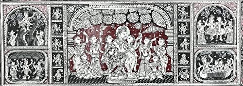 Егзотична Индија 39 x 24 Голем лорд Кришна и Вишну Лила Паташитра Сликање | Традиционални бои | Рачно изработено | Кр
