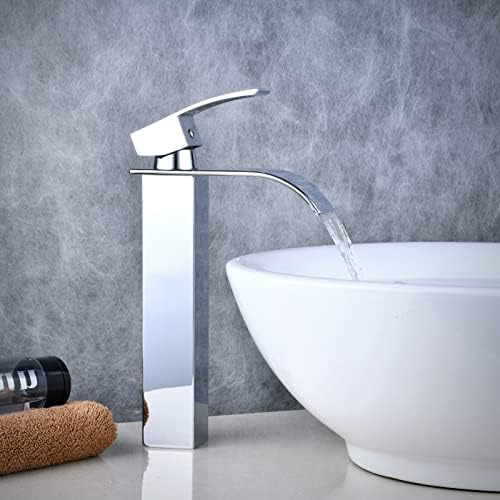 Beelee Chrome месинг со единечна рачка од басен миксер од чешма во водопад суета мијалник за мијалник за бања бања за мијалници за садови