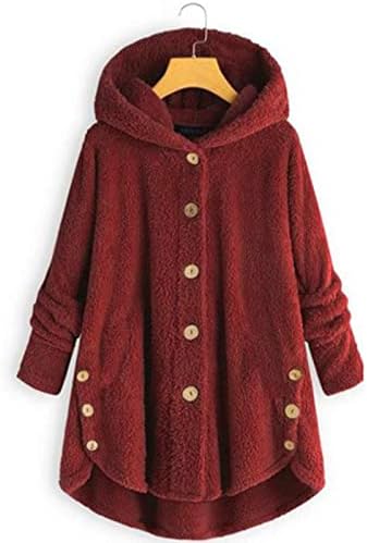Женски зимски палта меки шерпа руно со долг ракав за дишење на улична облека мода во боја на качулки со бои