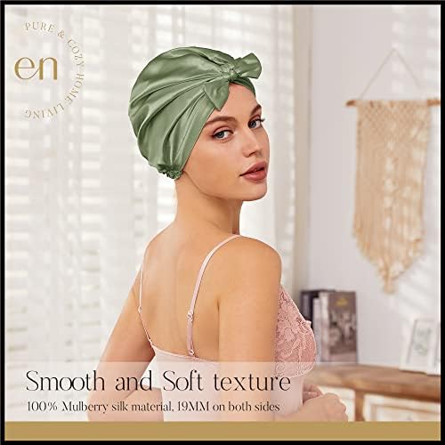 Ennva 22 Momme свилена капа за спиење 2 -слојната ноќна хауба за коса -капаче за спиење за кадрава коса -обвивка за глава за максимална