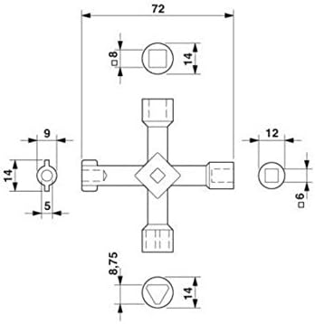 4 во 1 Универзален крст триаголник/квадрат/тркалезен клуч, 4 начини на клуч за клучеви за легура на легури за електричен вентил на кабинетот