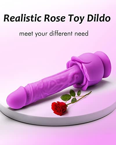 Роза играчка дилдо за жени: реален мек силиконски дилдо за анална игра, 9,44 инчи возрасни секс играчки со чаша за вшмукување роза за игра без