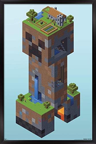 Trends International Minecraft - постер за wallидови на Creeper Village, 22.375 x 34, црна врамена верзија