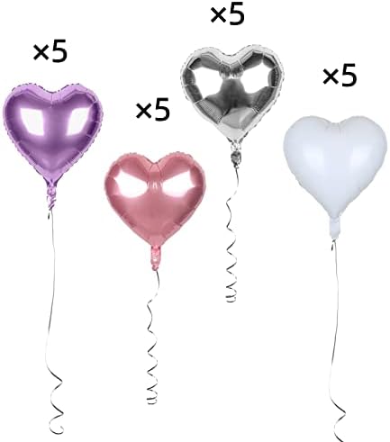 Autupy 20 парчиња Бисерна Виолетова Розова Фолија Балони Во Форма На Срце 18 Инчи Сребро Бело Срце Миларни Балони За Туш За Бебиња Свадба