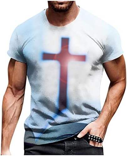 Европски и американски крст печатен кратки ракави со тркалезна маица со врвот на вратот