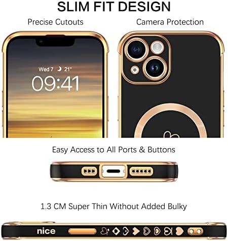 Бентобен iPhone 14 Случај, Телефон случај iPhone 14 [Компатибилен Со Magsafe] Тенок Тенок Луксузен Златен Дизајн На Срце Заштита Од Удари Мека