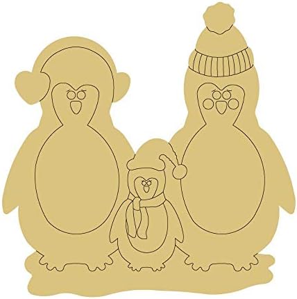 Дизајн На Семејството Пингвини По Линии Исечена Недовршена Закачалка За Врата Од Дрво Зимски Декор Божиќна Форма На Мдф Платно Стил