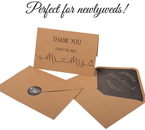 VNS Creations 100 Свадба благодарам картички со коверти и налепници | Масовно г -ѓа и г -ѓа Ви благодариме Белешки | Рустикално празно