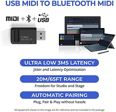 CME Widi Bud Pro - Bluetooth MIDI интерфејс за iOS, macOS, Windows, Android, Chromeos, Linux - Plug, Pair & Play - No Drivers - Ultra LOW 3MS