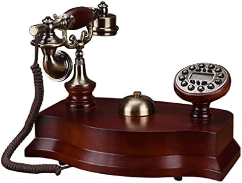 Kxdfdc Антички телефонски фиксни фиксни цврсти дрвени телефони со лична карта, бирање на копчиња, безобразно светло, механички ринг -тон