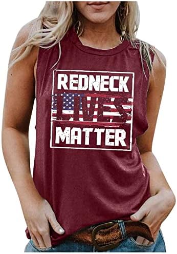 Тенк за врвот на жените, Redneck Lives Matter Matter USA Tank Tank Tops за жени без ракави врвови патриотски 4 -ти јули кошули графички мета