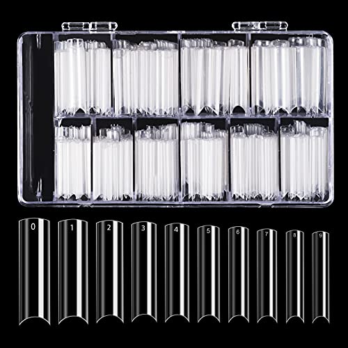 BHYTAKI 400 Pcs Extra Long C Curve Nail Tips with Box, Clear Straight Square Acrylic Fake Nail Tips for Home DIY and Nail Salons Occasions