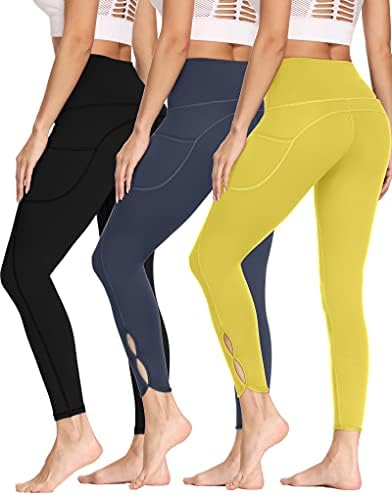 Molybell 3 пакувања јога панталони за жени Skiny Skiny High Weaist Fitness Healgings тренингот со џебови активни панталони