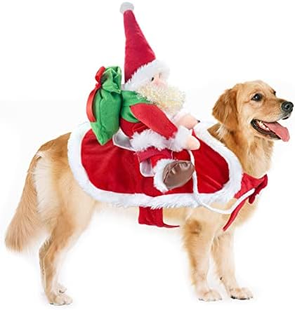 Cooshou Dog Божиќна костум Санта кучиња костум Божиќно миленичиња облека Дедо Мраз возејќи миленичиња космејл за одмор, облекување