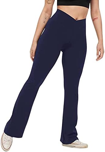 Јога панталони за жени со високи половини против кросовер бутлег од пламен хеланки обичен тренинг атлетски панталони bellвоно дно на фитнесот