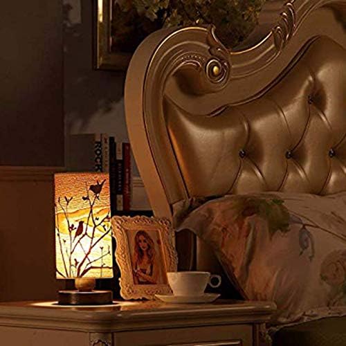 Bieye L10272 Птици во дрвениот дрвен стил Табела Светло светло со дрвена лабачка бронзена метална база за дневна соба во кревет во кревет, цилиндри