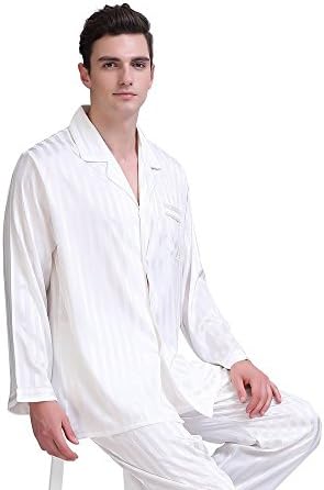 Пижами ЗА МАЖИ СИХА Поставете Сатенска Облека За Спиење Салон Со Долги Ракави Пижами Со Копчиња За Мажи С-4ХЛ