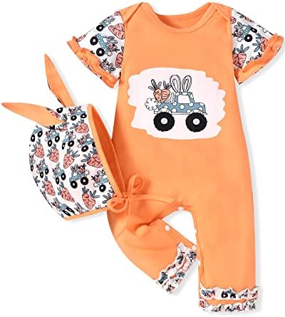 Велигденско девојче за новороденче Фиокија, Велигденска облека за новороденчиња, мојата 1 -ви зајаче велигденска ромпер облека