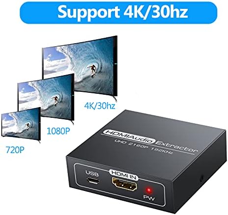 eSynic 4K HDMI Аудио Екстрактор &засилувач; 192khz Дигитални До Аналогни Конвертор Контрола На Јачината На Звукот Со Адаптер За Напојување