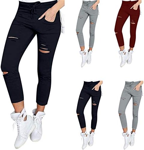 Angенски панталони со девет точки од Angongnywell се протегаат меки панталони за џогирање, џебови за влечење, спортски обични