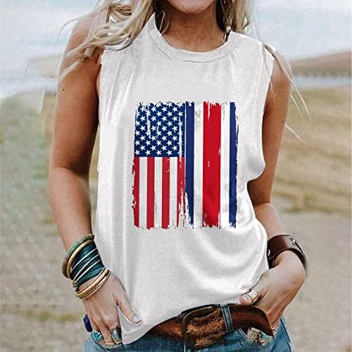 Врво на резервоарот без ракави за жени 4 -ти јули Патриотска кошула Американско знаме без ракави графички резервоари