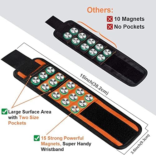 Fuvtory Magnetic Reckband - Нараквица за мажи и женски алатки со 10 силни магнети за држење завртки, нокти и битови за дупчење