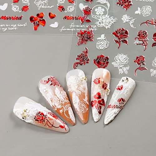 Дизајн на Денот на вineубените за налепници за уметност за нокти Декларации Loveубов срце 3Д само лепило за ноктите, романтично англиско писмо розово свадба бакнеж усн