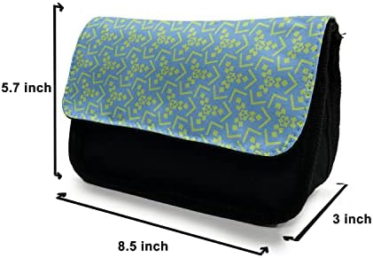 Амбезон Апстрактна геометрија Молив случај, случајни мотиви, торба со молив со ткаенини со двоен патент, 8,5 x 5,5, небо сино жолто