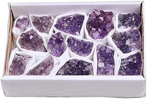 Cnyanfei 14-16pcs Raw Raw Ametthyst Cluster Mulc 2lbs оригинален аметист кристал груб камења Виолетова скапоцен камен за лекување на подарок