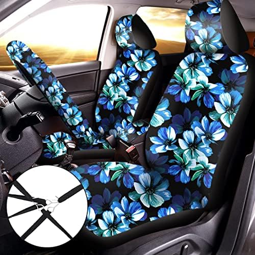 Tallew 15 парчиња седишта за автомобили со седиште во целото поставување додатоци за сини цвеќиња за автомобили, капаци на седиштето
