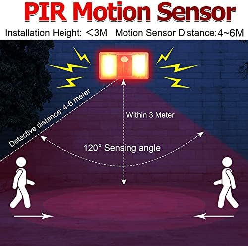 Wonfast Solar Sensor Sensor Sound Sound Alarm Lamp, 129dB сирена предупредување црвен строг светло светло Бела безбедносна светлина за поплави за рекреативно возило патување на отворено к?
