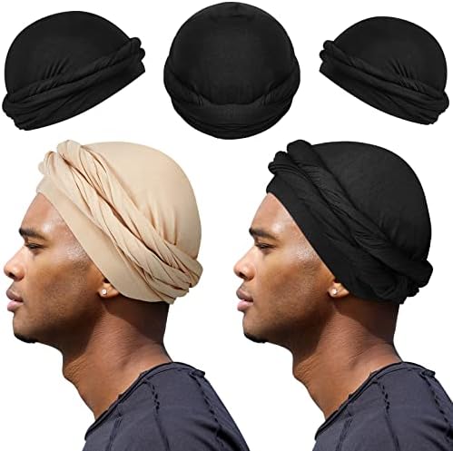 2 парчиња турбан за мажи Турбан гроздобер пресврт на главата за глава за мажи се протегаат модални и сатенски турбански шал вратоврска