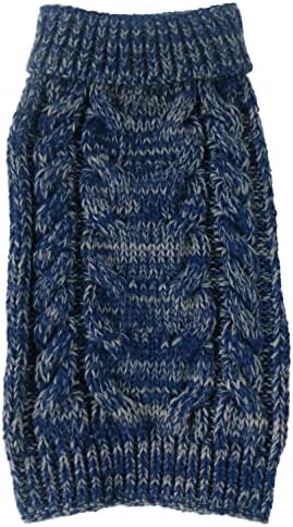 PET Life ® Класичен вистински сино милениче џемпер - дизајнер тежок кабел плетен џемпер со кучиња со вратот на желка - зимска
