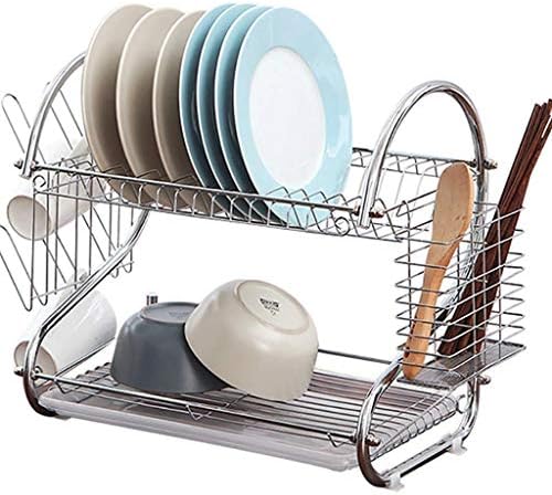 KLHDGFD хромирана челична плоча за сушење на челични садови со табла за одвод, држач за прибор за јадење за кујна за бројач за кујна