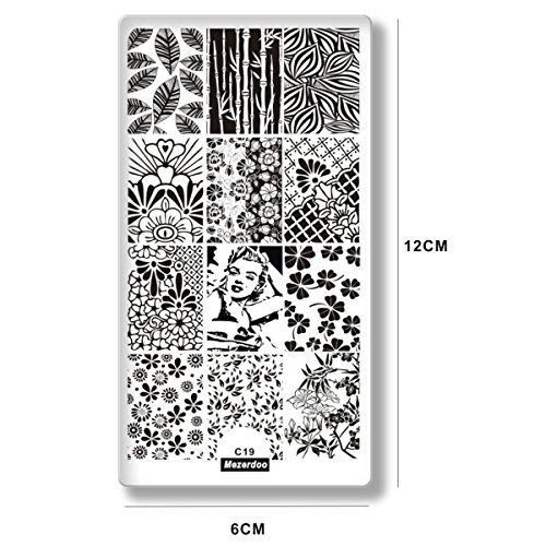Шаблон за марки за маникир на правоаголник Mezerdoo, 12 × 6cm нокти уметнички плоча за славење на скелети дизајни за пренесување на