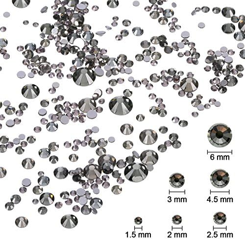 Willbond 1440 парчиња измешани големини рамен задниот дел на ригинестоните стакло кружни кристали нокти Арт Стоунс 1,5 мм - 6 мм, 6