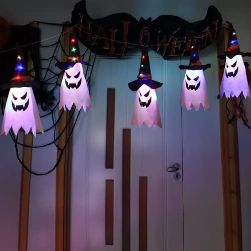 Декорации за Ноќта на вештерките на Wynk, отворено декор, виси осветлен блескав дух со светла во боја LED жица ， батерија управувана водоотпорна