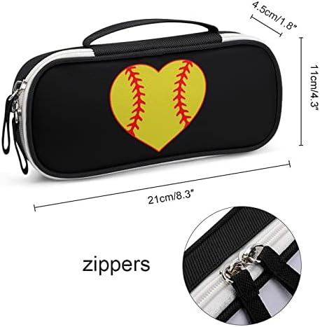 Loveубов Бејзбол срце со печатена молив со молив, торбичка за канцелариски материјал со рачка за преносна торба за шминка, организатор
